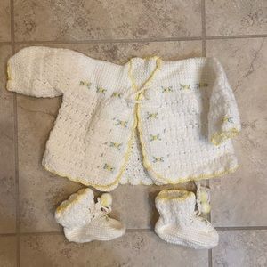 Vintage Handmade crochet newborn jacket and booties